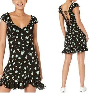 Free People Women's Black Like a Lady Fruit Mini Dress Linen Blend S